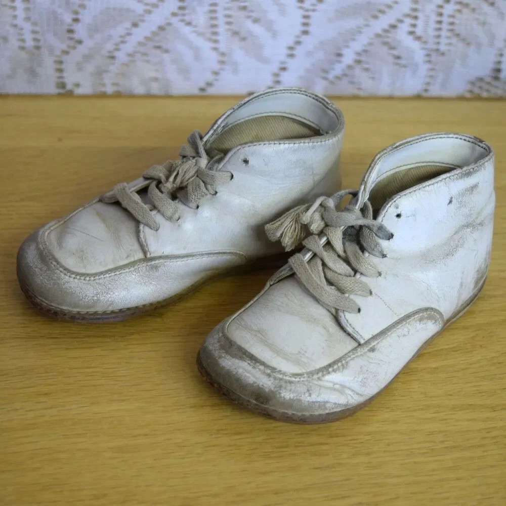 Vintage 1930s-40s Childrens Shoes Cracked Patina Rustic Farmhouse Baby Decor
